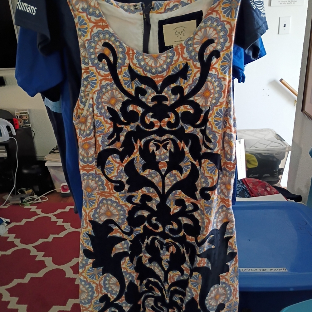 Elegant Blue and Orange Patterned Dress